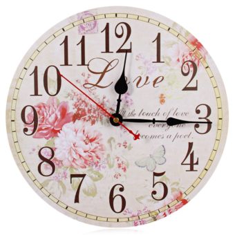 Horloge bois avec motif fleurs