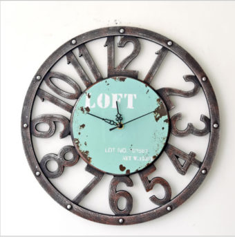 Grand Creative Rétro Rural Nostalgie Horloge Murale Décoration Temps Vintage creusé Montre loft Horloge