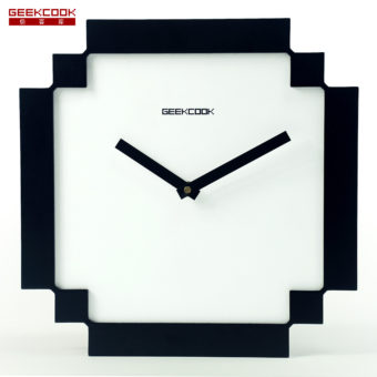 Noir et Blanc Pixel Mosaïques Style Horloge Murale Muet Balayage le chronomètre En Bois Horloge Murale Usine Directe Salon/Chambre À Coucher/bureau
